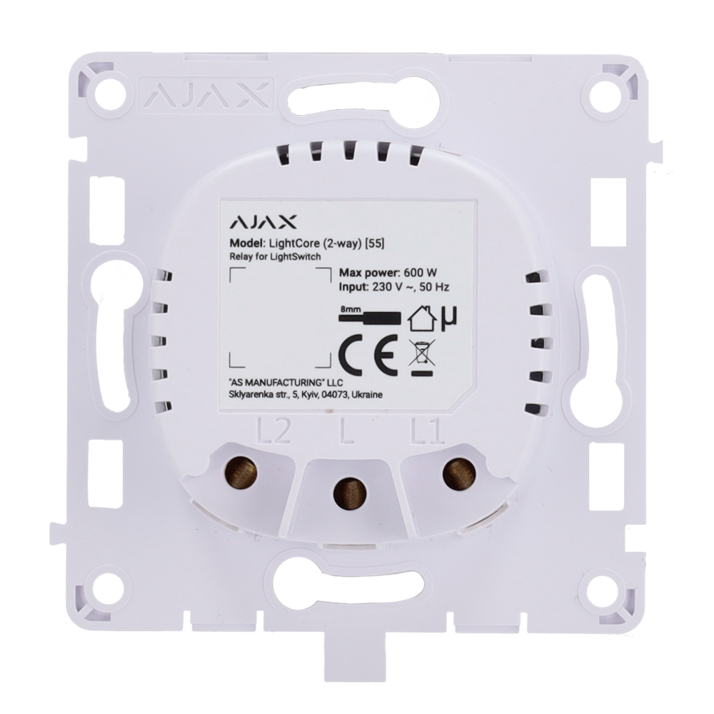 AJAX AJ-LIGHTCORE-2W - Relé para interruptor de luz conmutable - Inalámbrico 868 MHz Jeweller - Alcance de comunicación hasta 1100 m - Alimentación 230 V AC 50 Hz - Sin necesidad de cable neutro - Ajax - LightSwitch LightCore (2 Way) - imagen 1