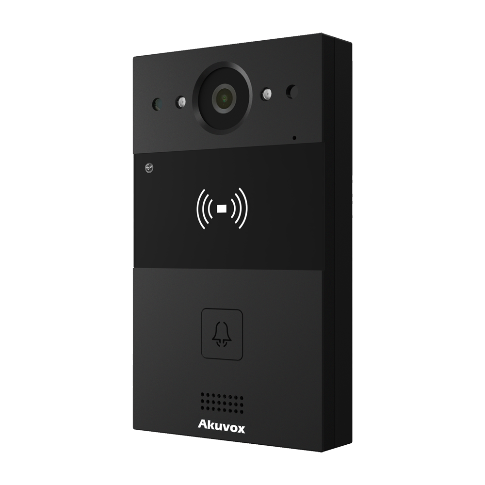 AKUVOX AK-R20A-BLACK - Videoportero IP en superficie - Cámara 2 Mpx | Audio bidireccional - Apertura con tarjeta EM/MF y NFC | 2 relés - PoE, SIP estándar - Mantenimiento Cloud - Conexión a través de Cloud | Salida 12V - imagen 1