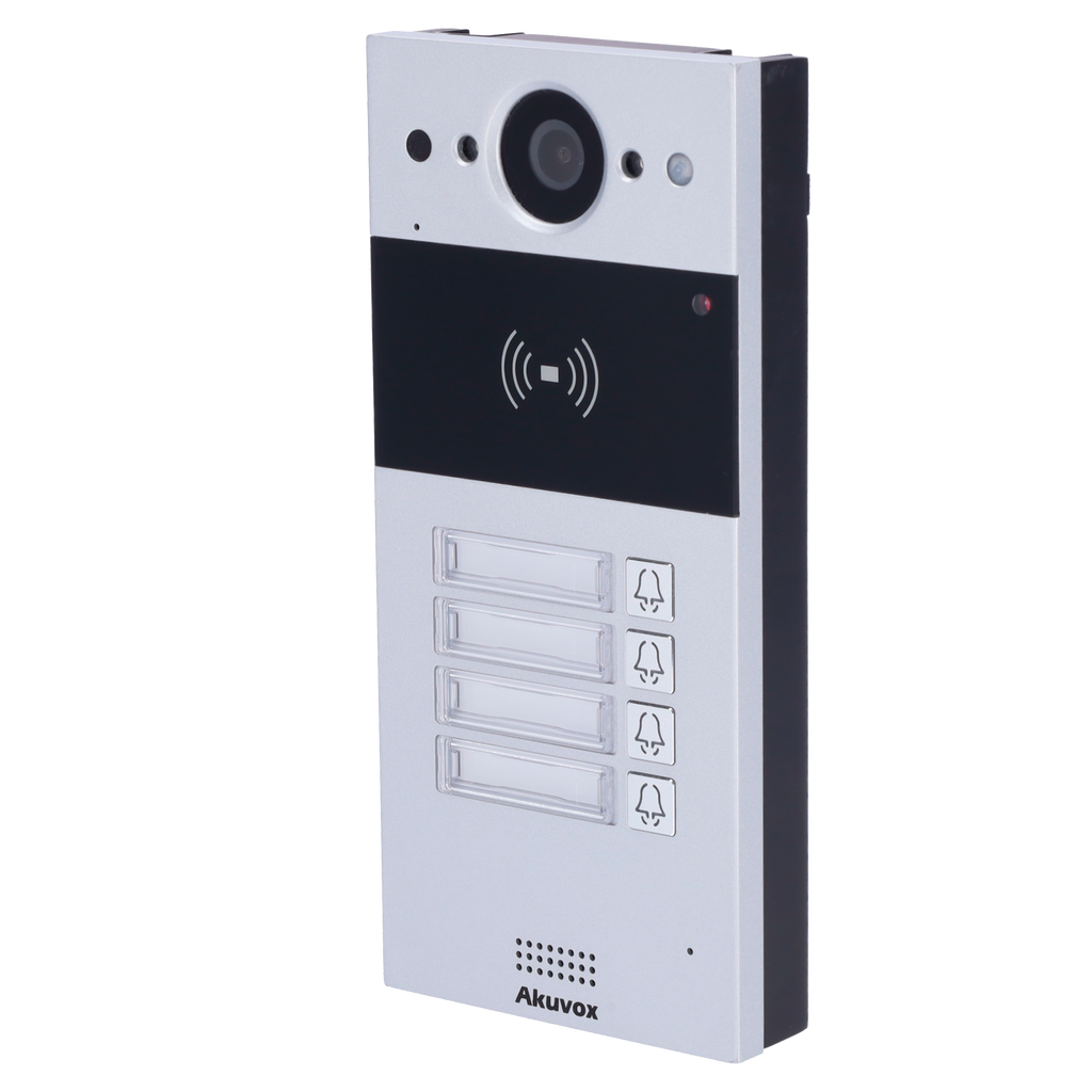 AKUVOX AK-R20B-4B - Videoportero IP en superficie - Cámara 2 Mpx | Audio bidireccional - Apertura con tarjeta EM/MF y NFC | 2 relés - 4 apartamentos | PoE, SIP estándar - Mantenimiento Cloud - Conexión a través de Cloud | Salida 12V - imagen 1