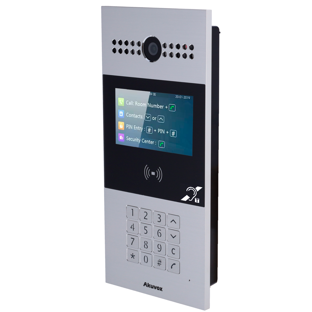 AKUVOX AK-R28A-BIM - Videoportero IP - Cámara 2 Mpx | Audio bidireccional y BIM - Apertura con tarjeta EM/MF y PIN | 3 relés - Apartamentos | IP, SIP estándar - Pantalla TFT 4.3" | Mantenimiento Cloud - Conexión a través de Cloud - imagen 1