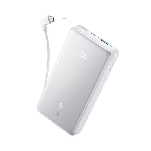 ANKER ANK-110-10K-W - Anker Power Bank ligera - Capacidad 10000mAh - Entrada 1x USB-C y cable incluido - Salidas 1x USB-C, 1x USB-A y cable incluido - Carga rápida | 3 dispositivos a la vez - Cable incluido: USB-C con ángulo 90°