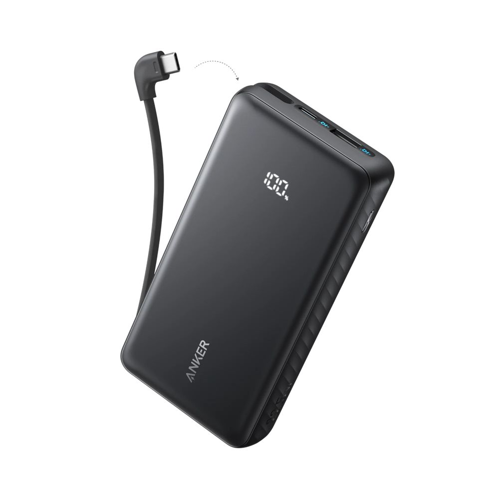 ANKER ANK-110-20K-B - Anker Power Bank ligera - Capacidad 20000mAh - Entrada 1x USB-C y cable incluido - Salidas 1x USB-C, 1x USB-A y cable incluido - Carga rápida | 3 dispositivos a la vez - Cable incluido: USB-C con ángulo 90°