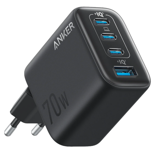 ANKER ANK-121-70W1A3C-B - Anker - Cargador USB - Potencia 70W - Carga rápida GaN | Display inteligente - Salidas 3x USB-C, 1x USB-A - Color negro | 4 dispositivos simultáneos - imagen 1
