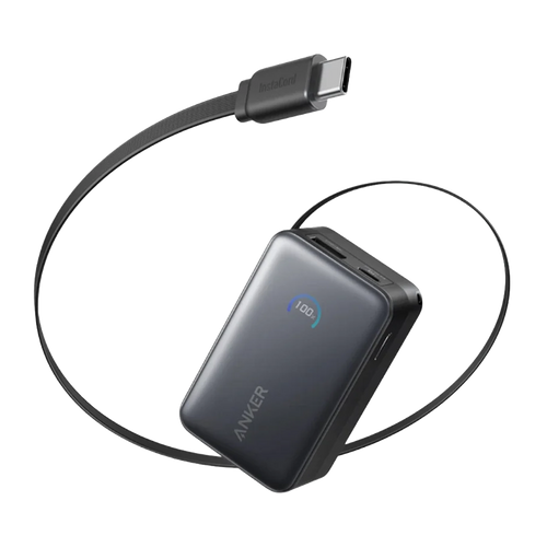 ANKER ANK-1638-10K-B - Anker Power Bank Mini - Capacidad 10000mAh - Entrada 1x USB-C y cable incluido - Salidas 1x USB-C, 1x USB-A y cable incluido - Carga rápida | 3 dispositivos a la vez - Cable incluido: USB-C retráctil