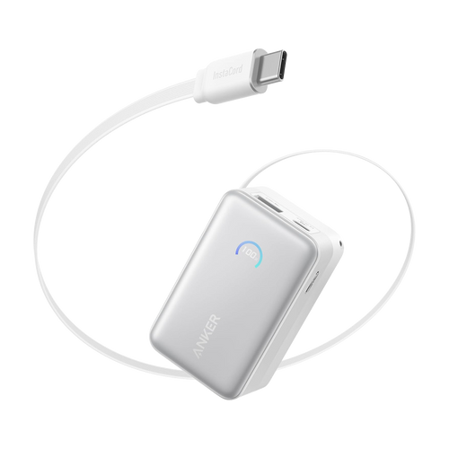 ANKER ANK-1638-10K-W - Anker Power Bank Mini - Capacidad 10000mAh - Entrada 1x USB-C y cable incluido - Salidas 1x USB-C, 1x USB-A y cable incluido - Carga rápida | 3 dispositivos a la vez - Cable incluido: USB-C retráctil