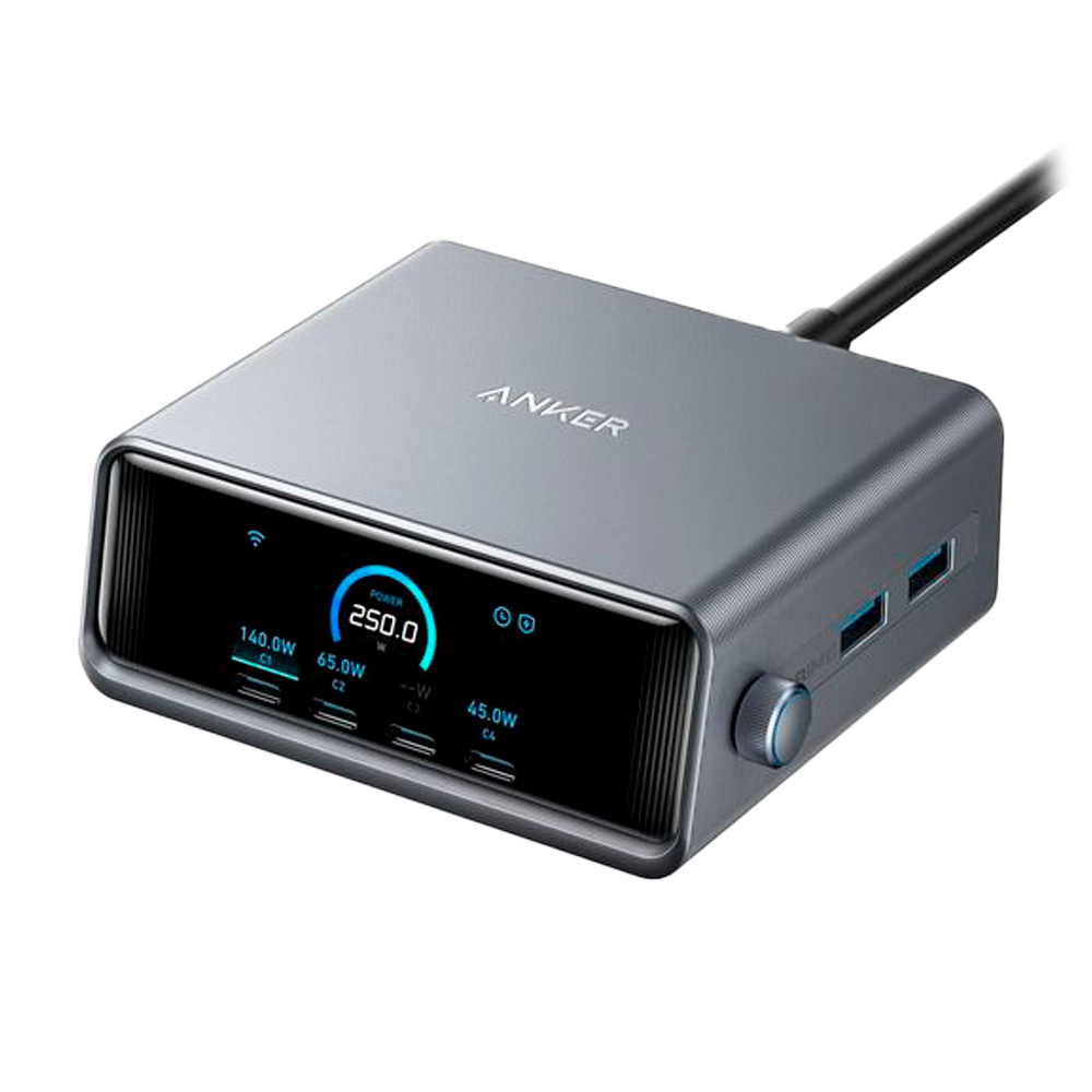 ANKER ANK-234-WCHARGER-250W2A4C-B - Anker - Cargador de escritorio - Potencia 250W - Salidas 4x USB-C, 2x USB-A - Carga 4 dispositivos a la vez - Pantalla LCD | Tecnología GaNPrime - imagen 1