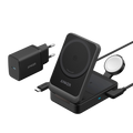ANKER ANK-2557-3-IN-1-B - Cargador inalámbrico 3 en 1 Anker - Tecnología Magsafe - Carga rápida: iPhone, Airpods, Apple Watch - Carga 3 dispositivos a la vez - Acepta modo vertical o horizontal - Plegable | Color negro - imagen 1