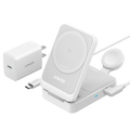 ANKER ANK-2557-3-IN-1-W - Cargador inalámbrico 3 en 1 Anker - Tecnología Magsafe - Carga rápida: iPhone, Airpods, Apple Watch - Carga 3 dispositivos a la vez - Acepta modo vertical o horizontal - Plegable | Color blanco - imagen 1