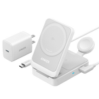 ANKER ANK-2557-3-IN-1-W - Cargador inalámbrico 3 en 1 Anker - Tecnología Magsafe - Carga rápida: iPhone, Airpods, Apple Watch - Carga 3 dispositivos a la vez - Acepta modo vertical o horizontal - Plegable | Color blanco - imagen 1