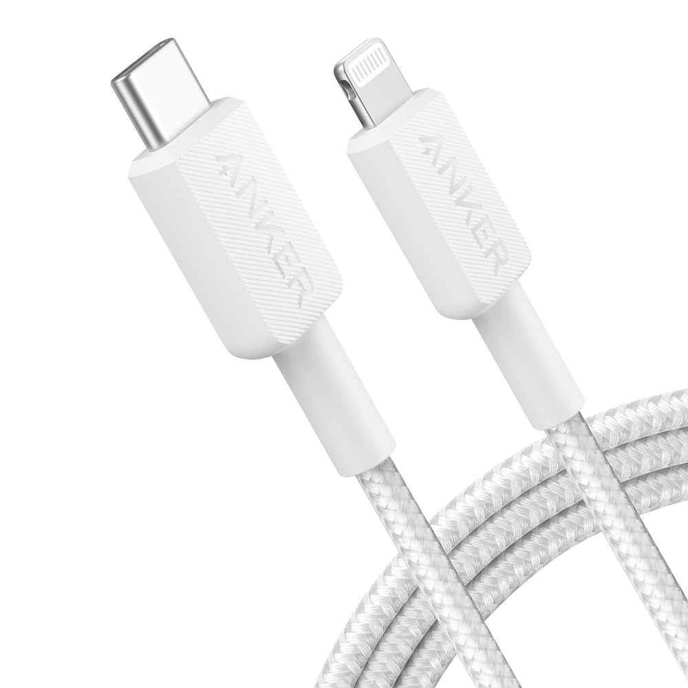 ANKER ANK-322-USBC-LGT-180-W - Anker - Cable USB2.0 - USB-C a Lightning - Cable de nylon trenzado - Longitud 1.8m - Carga rápida | Color blanco