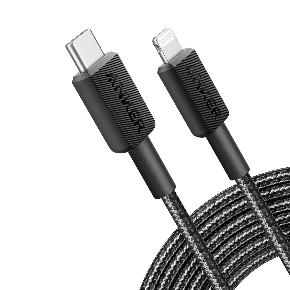 ANKER ANK-322-USBC-LGT-300-B - Anker - Cable USB2.0 - USB-C a Lightning - Cable de nylon trenzado - Longitud 3m - Carga rápida | Color negro