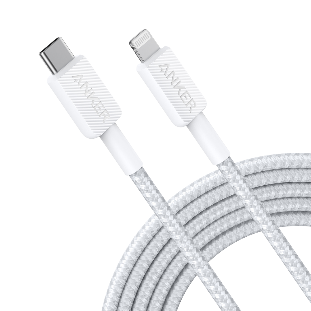 ANKER ANK-322-USBC-LGT-300-W - Anker - Cable USB2.0 - USB-C a Lightning - Cable de nylon trenzado - Longitud 3m - Carga rápida | Color blanco