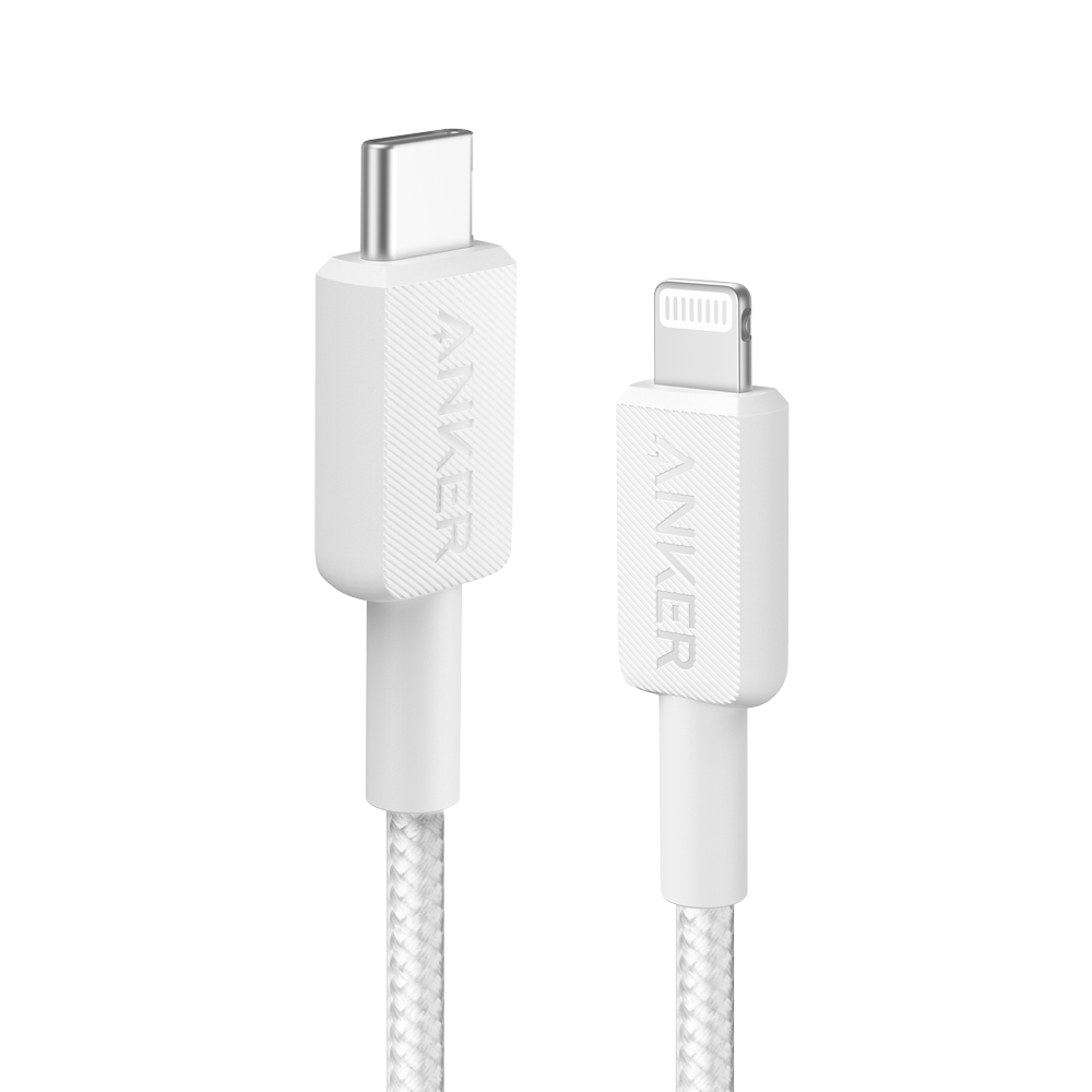 ANKER ANK-322-USBC-LGT-90-W - Anker - Cable USB2.0 - USB-C a Lightning - Cable de nylon trenzado - Longitud 0.9m - Carga rápida | Color blanco - imagen 1