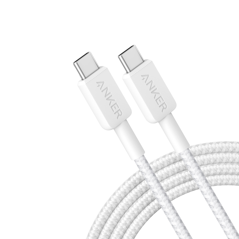 ANKER ANK-322-USBC-USBC-180-W - Anker - Cable USB2.0 - USB-C a USB-C - Cable de nylon trenzado - Longitud 1.8m - Carga rápida 60W | Color blanco - imagen 1