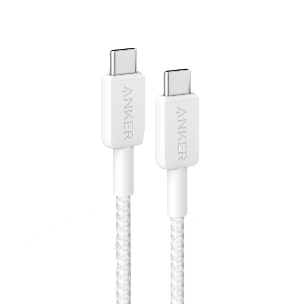 ANKER ANK-322-USBC-USBC-90-W - Anker - Cable USB2.0 - USB-C a USB-C - Cable de nylon trenzado - Longitud 0.9m - Carga rápida 60W | Color blanco