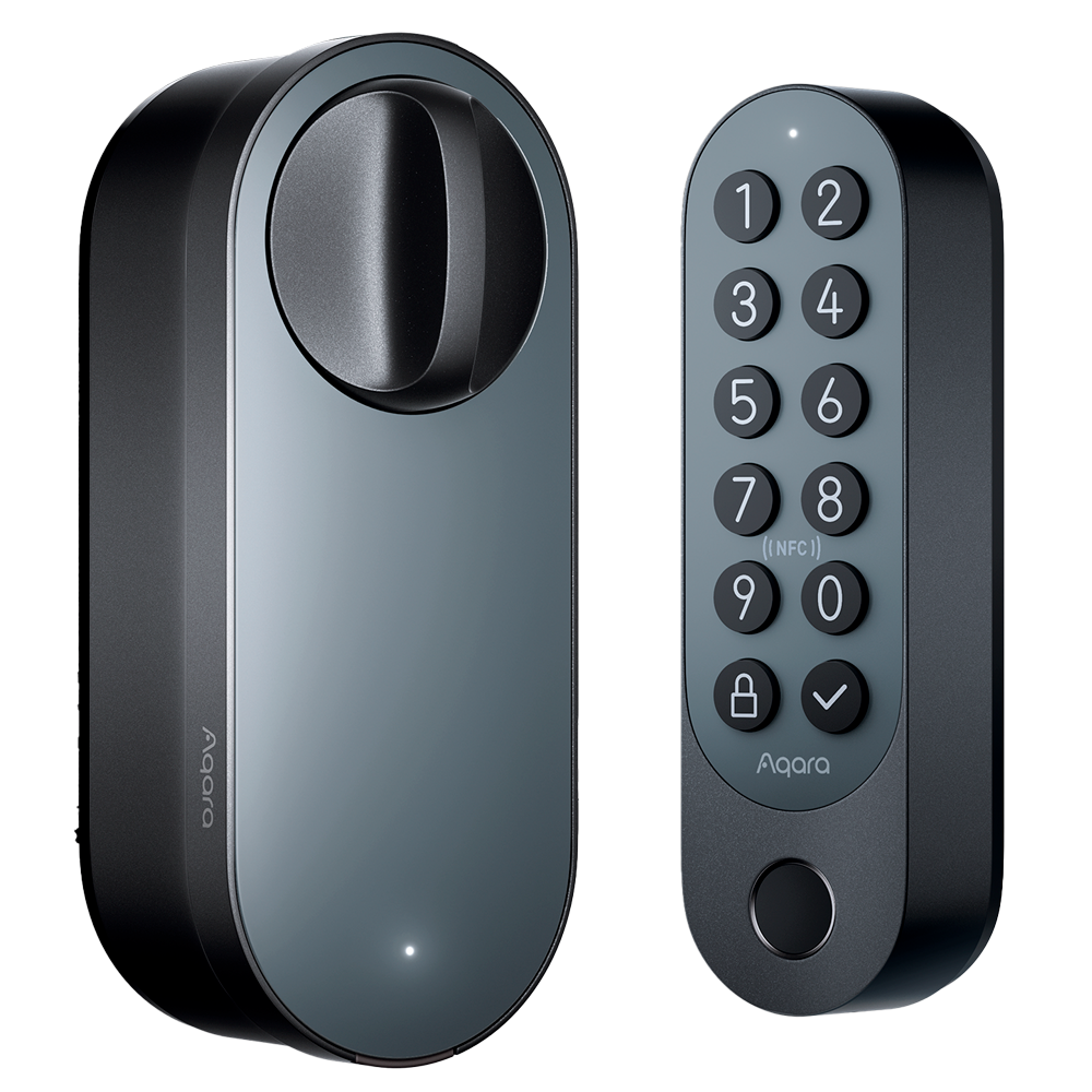 AQARA AQ-EL-D02D-B - Aqara Cerradura inteligente U200 Gris - Teclado inalámbrico con lector de huella por IA - Instalación directa sobre el cilindro existente - Thread / Bluetooth / Matter / Apple Home Key NFC - Soporta Batería de Li-Ion recargable / 4x A - imagen 1