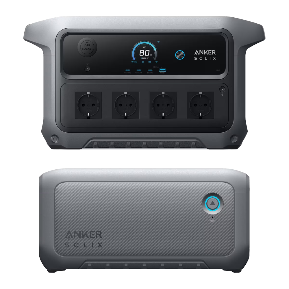 ANKER SOLIX ASOX-C2000-GEN2-1xBP2000 - Estación de energía portátil Anker Solix - Gran capacidad 4096Wh - Potencia 2400W | 4000W pico - Salidas y formas de recarga múltiples - 4000 ciclos - Control a través la APP