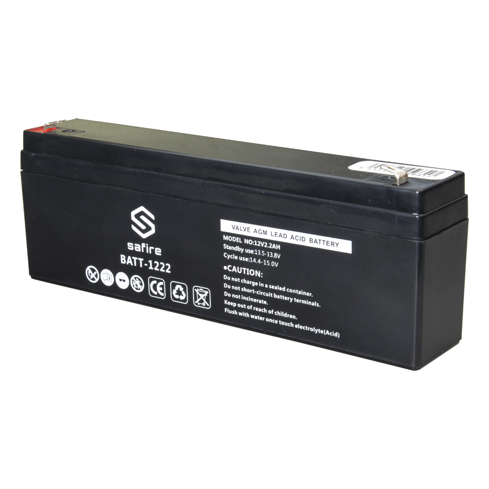 SAFIRE BATT-1222 - Batería recargable - Tecnología plomo ácido AGM - Voltaje 12 V - Capacidad 2.2 Ah - 58 x 34 x 178 mm / 820 g - Para respaldo o uso directo - imagen 1