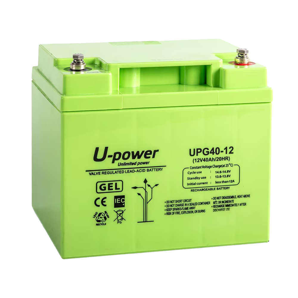 UPOWER BATT-1240-U - Upower - Batería recargable - Tecnología plomo ácido AGM - Voltaje 12 V - Capacidad 40.0 Ah - 255 x 97 x 203 mm / 13000 g - Para respaldo o uso directo