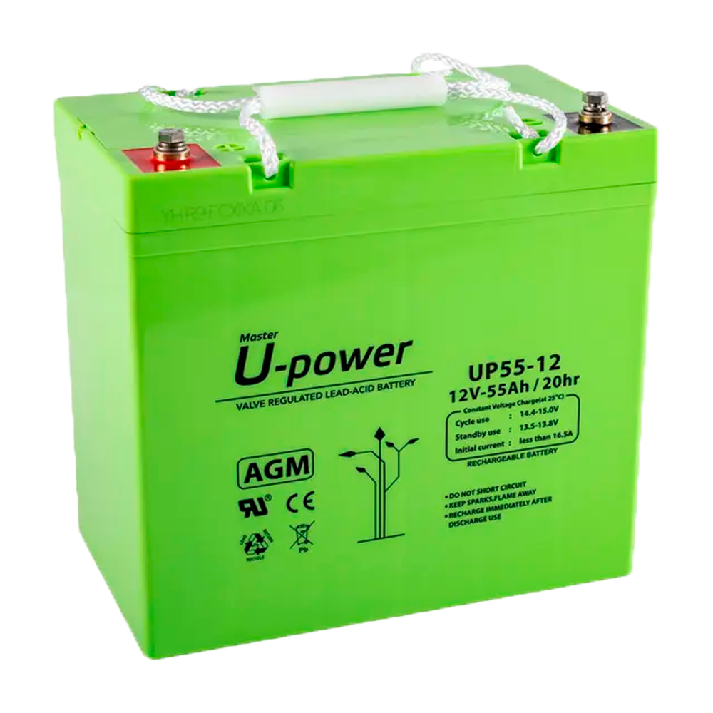 UPOWER BATT-1255-U - Upower - Batería recargable - Tecnología plomo ácido AGM - Voltaje 12 V - Capacidad 55 Ah - 210 x 228 x 137 mm / 17700 g - Para respaldo o uso directo