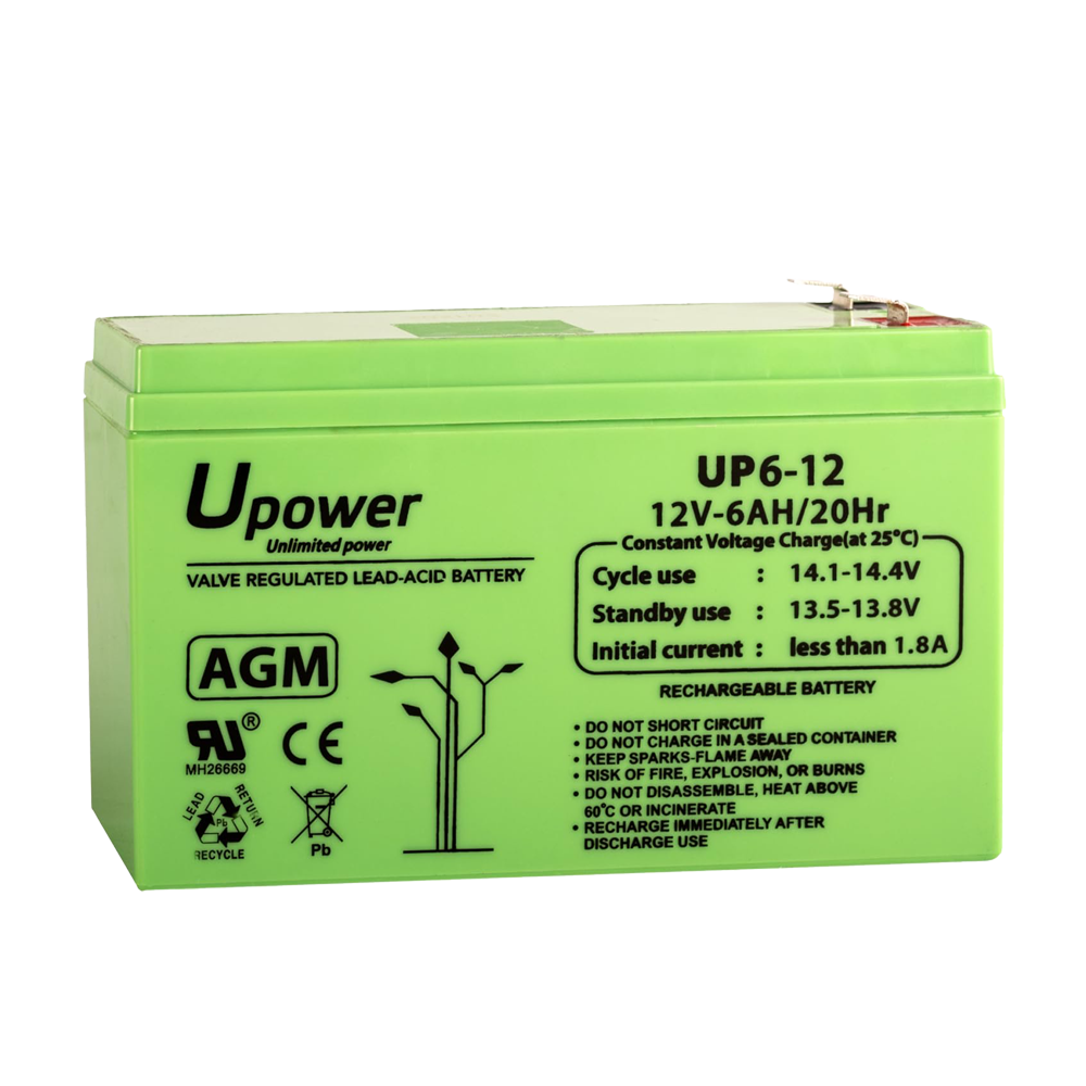 MARCA BLANCA BATT-1260-U - Batería recargable Upower - Tecnología Plomo - Ácido AGM - Tensión 12V - Capacidad 6 Ah - 151 x 50 x 93 mm / 1840 g - Para respaldo o uso directo