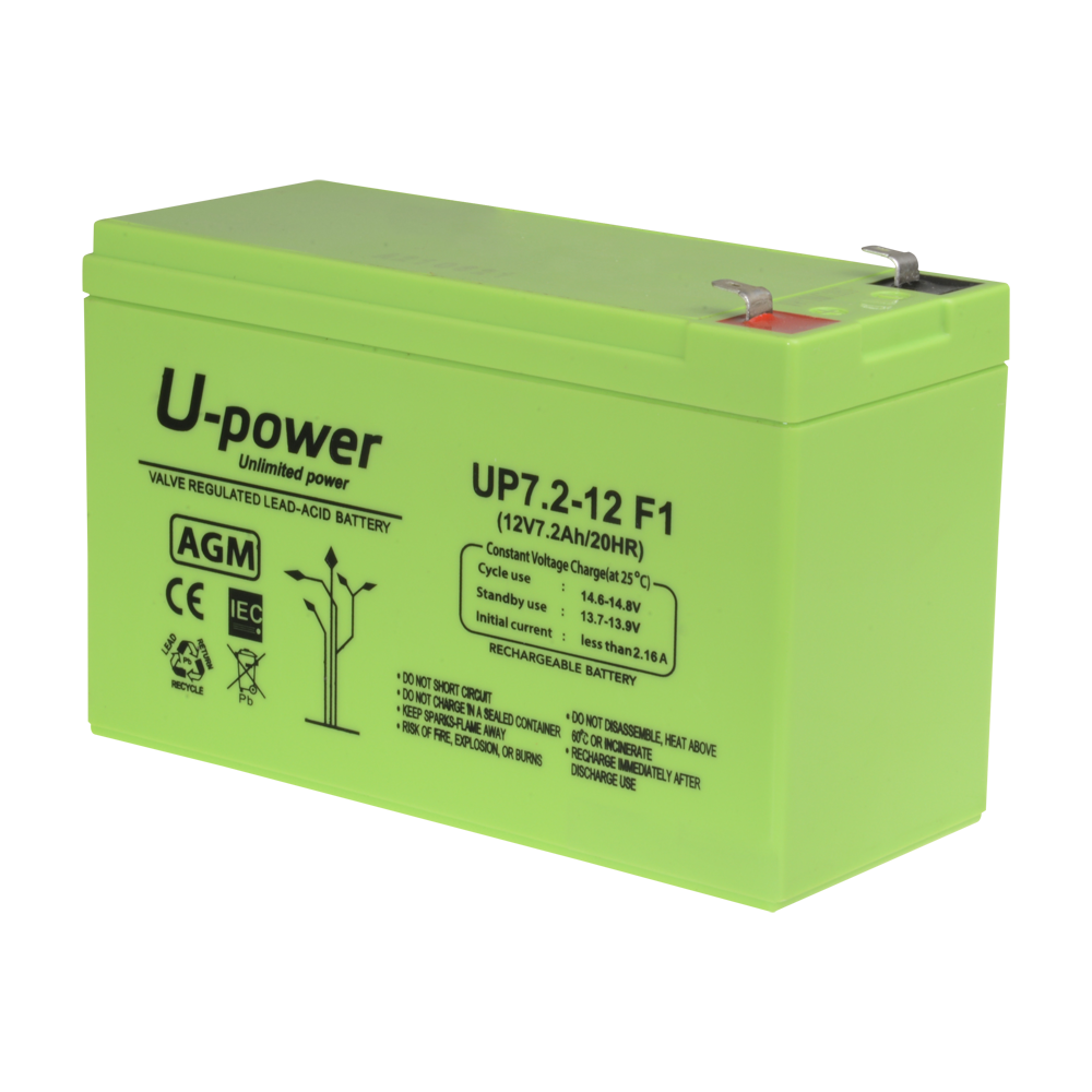 UPOWER BATT-1272-U - Upower - Batería recargable - Tecnología plomo ácido AGM - Voltaje 12 V - Capacidad 7.2 Ah - 101 x 151 x 65 mm / 2180 g - Para respaldo o uso directo - imagen 1