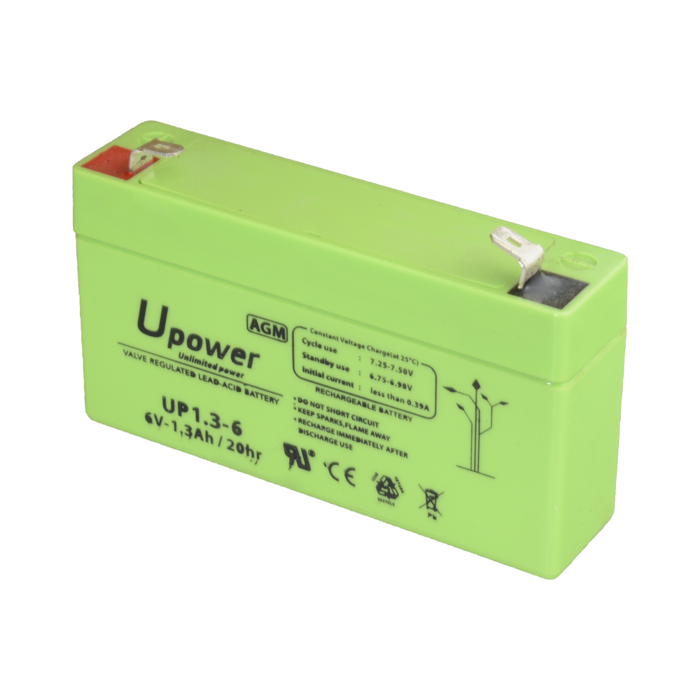 UPOWER BATT-6013-U - Upower - Batería recargable - Tecnología plomo ácido AGM - Voltaje 6 V - Capacidad 1.3 Ah - 97 x 57.5 x 24 / 290 g - Para respaldo o uso directo - imagen 1