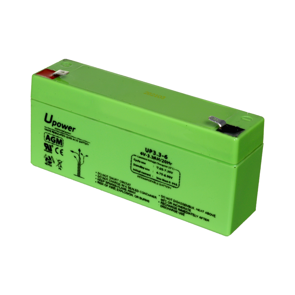 UPOWER BATT-6033-U - Upower - Batería recargable - Tecnología plomo ácido AGM - Voltaje 6 V - Capacidad 3.2 Ah - 66 x 134 x 34 / 670 g - Para respaldo o uso directo - imagen 1