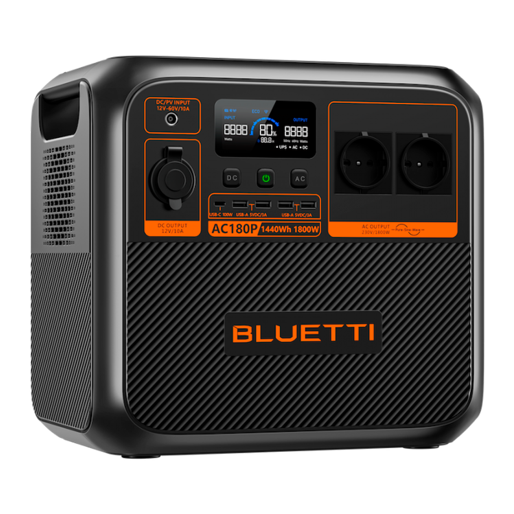 BLUETTI BL-AC180P - Batería portátil - Gran capacidad 1440Wh (36Ah) - Potencia salida 1800W - Salidas y formas de recarga múltiples - 3500 ciclos de vida | Función UPS - Pantalla LCD | Control vía app