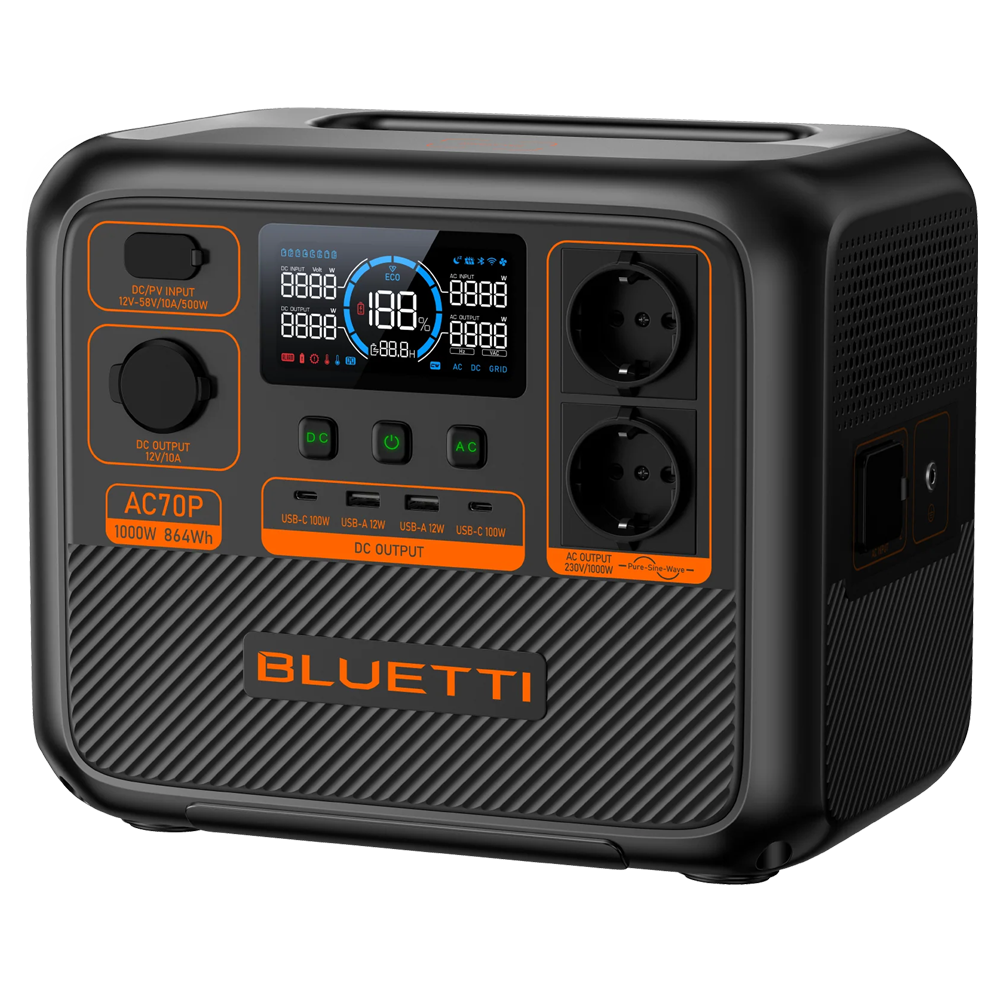 BLUETTI BL-AC70P - Batería portátil Bluetti - Gran capacidad 864Wh - Potencia salida 1000W max - Entradas y salidas múltiples - 3000 Ciclos de vida - Función UPS - imagen 1