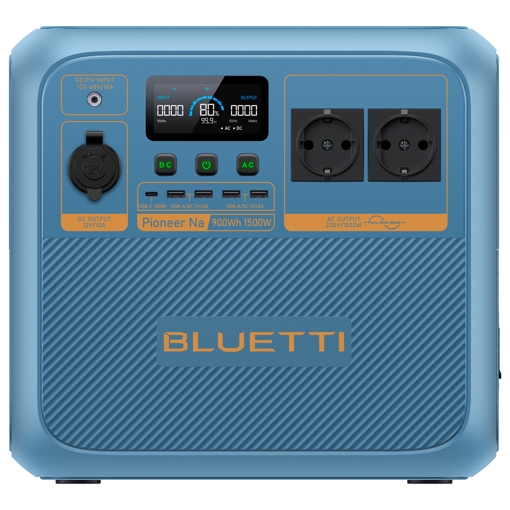 BLUETTI BL-PIOONER-NA - Estación de energía portátil de Sodio - Gran capacidad 900Wh - Potencia salida 1500W - Salidas y formas de recarga múltiples - 4000 ciclos de vida | Función UPS - Para climas fríos y de montaña