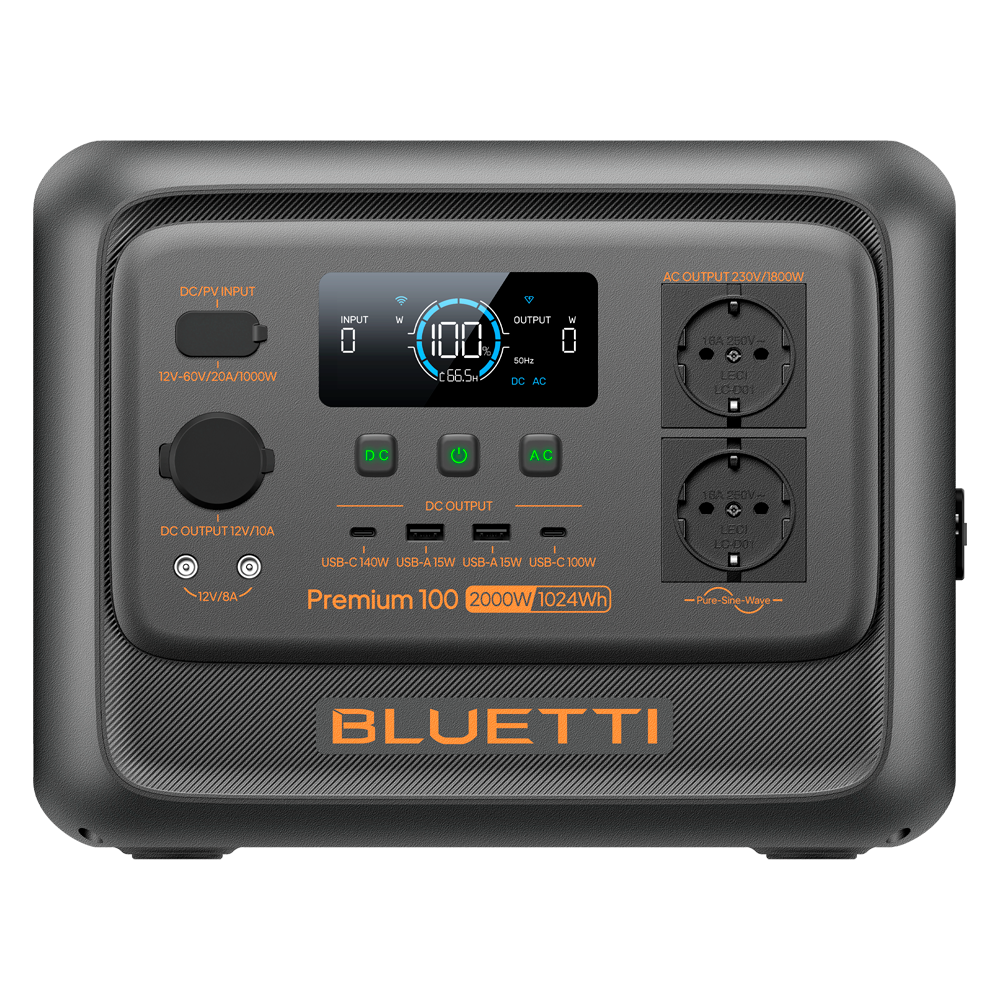 BLUETTI BL-PREMIUM-100V2 - Estación de energía portátil - Gran capacidad 1024Wh - Potencia salida 1800W - Salidas y formas de recarga múltiples - 4000 ciclos de vida | Función UPS - Pantalla LCD | Control vía app
