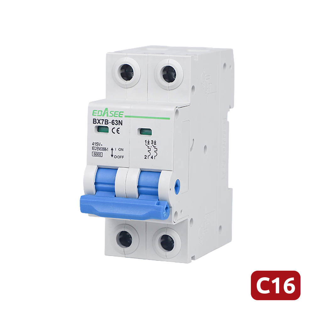 MARCA BLANCA BX7B-63N-16A-2P - Interruptor magnetotérmico - Corriente nominal 16A - 2 polos (instalaciones monofásicas) - Curva tipo C - Para carril DIN