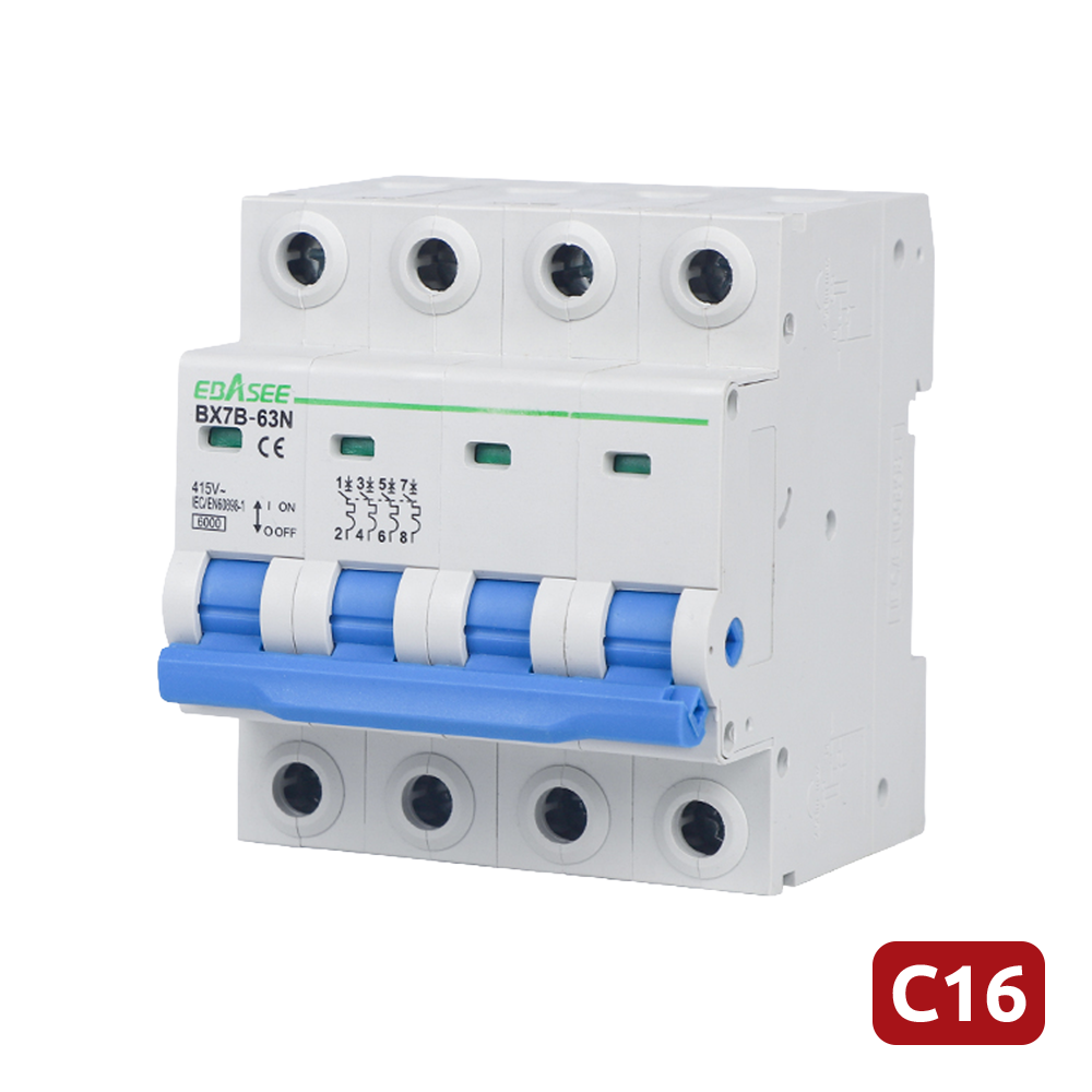 MARCA BLANCA BX7B-63N-16A-4P - Interruptor magnetotérmico - Corriente nominal 16A - 4 polos (instalaciones trifásicas) - Curva tipo C - Para carril DIN