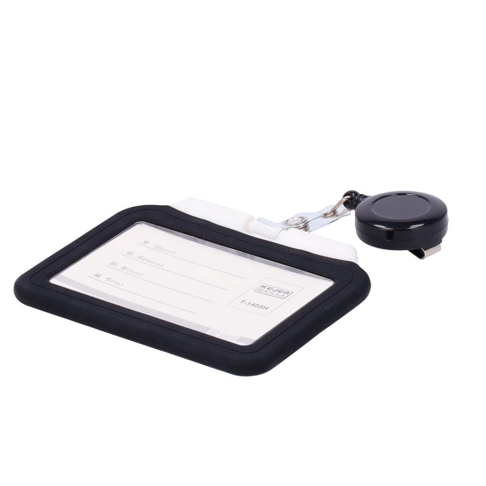 MARCA BLANCA CARD-HOLDER-CLIP-BLACK - Porta-tarjetas - Cordón retráctil y disposición de clip - Disposición vertical - Láminas de plástico protectoras - Fabricado en silicona - Color negro - imagen 1