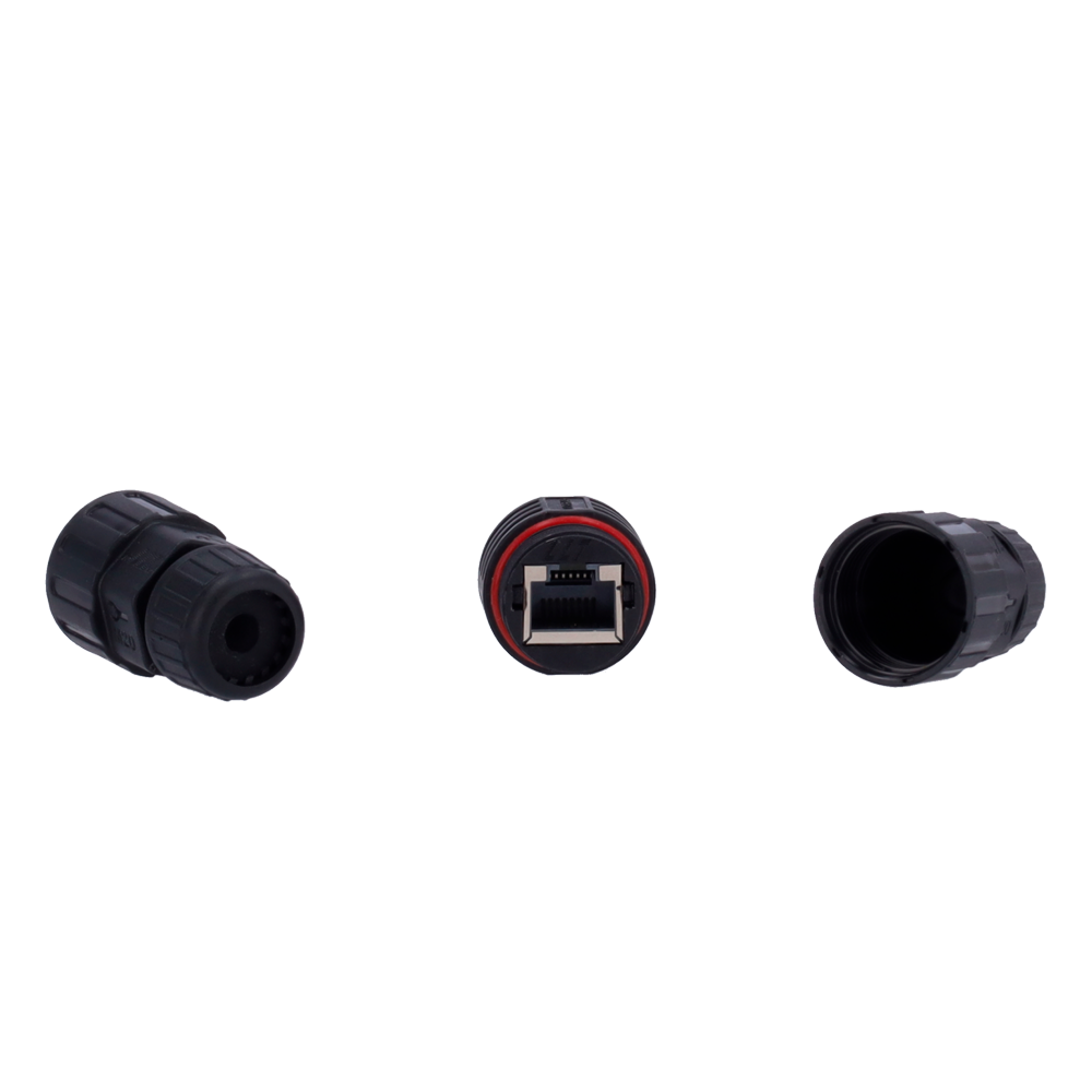 MARCA BLANCA CON-RJ45-GLAND-W-BLACK - Conector con Racor Industrial - Conector entrada RJ45 - Conector salida RJ45 - Compatible UTP CAT 6 - IP68 - Color negro - imagen 1