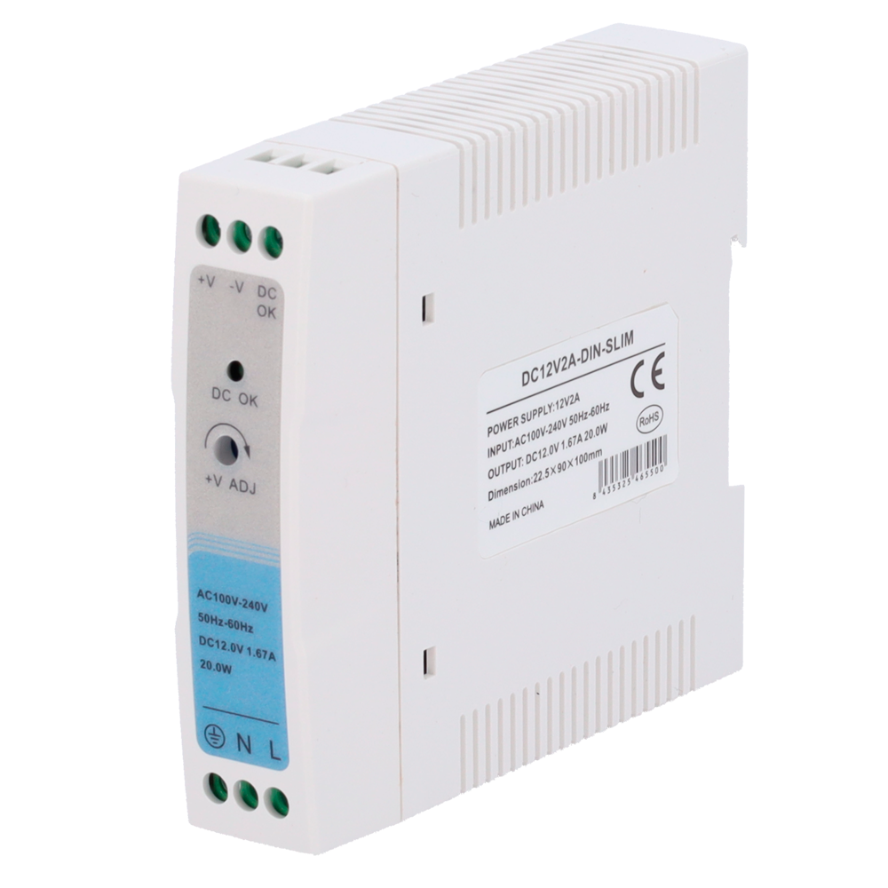 MARCA BLANCA DC12V2A-DIN-SLIM - Fuente de alimentación industrial - Potencia máxima de salida de 20W (12V / 1.37A) - Diseño Slimline con carcasa de plástico fina - Entrada de rango completo AC 90V a 264V - Salida de contacto de relé dedicada DC OK - Volta - imagen 1