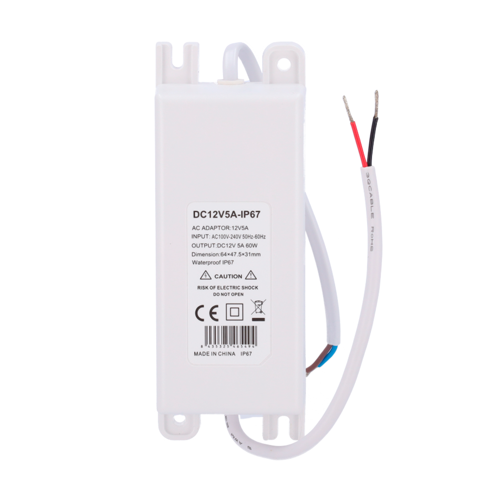 MARCA BLANCA DC12V5A-IP67 - Fuente de alimentación - Salida DC 12 V 5 A - Salida AC 230V 50Hz - Impermeable IP67 - Protección: Sobrecarga/Sobrevoltaje/exceso de temperatura - Color blanco - imagen 1