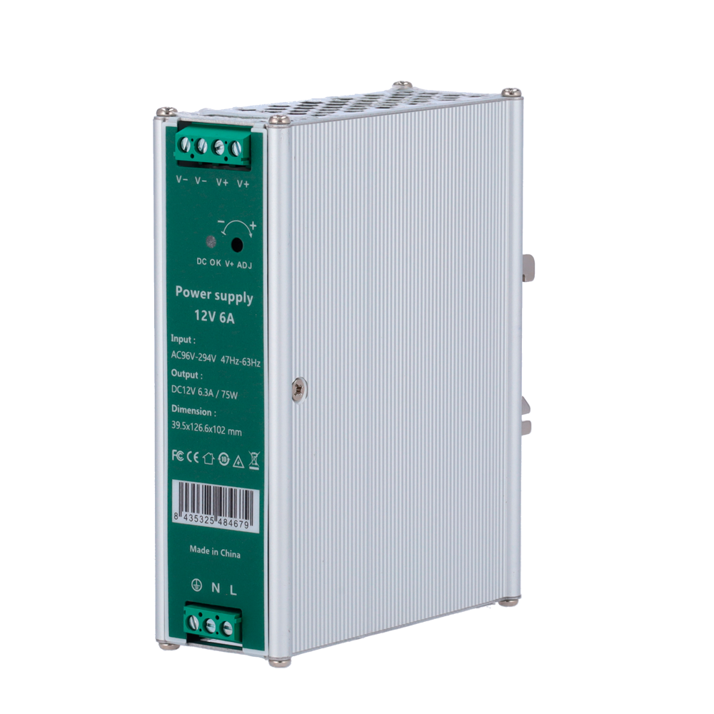 MARCA BLANCA DC12V6A-DIN - Fuente de alimentación industrial - Potencia máxima de salida eficiente de 75W - Suministro continuo regulado de 12V / 6.3A - Entrada de rango universal AC 90V a 264V - Corrección de factor de potencia PFC activa - Formato robus - imagen 1