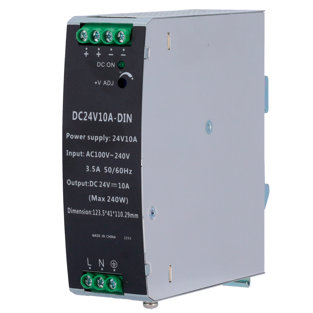 MARCA BLANCA DC24V10A-DIN - Fuente de alimentación industrial - Potencia máxima de salida 240W - Suministro continuo de 24V / 10A - Rango de voltaje ajustable de 22.5V a 28V - Entrada flexible AC con rango de 90V a 264V - Formato compacto optimizado para - imagen 1