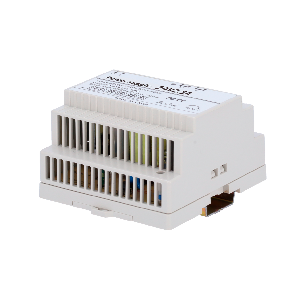 STEADY DC24V2A5-DIN-P - Fuente de alimentación - Salida DC 24 V 2.5 A / 60 W - Voltaje entrada AC 100V ~ 240V 50Hz-60Hz - 97 (Fo) x 55 (Al) x 88 (An) mm - Montaje en carril DIN - Protección: Sobrecarga/Sobrevoltaje/Cortocircuito - imagen 1