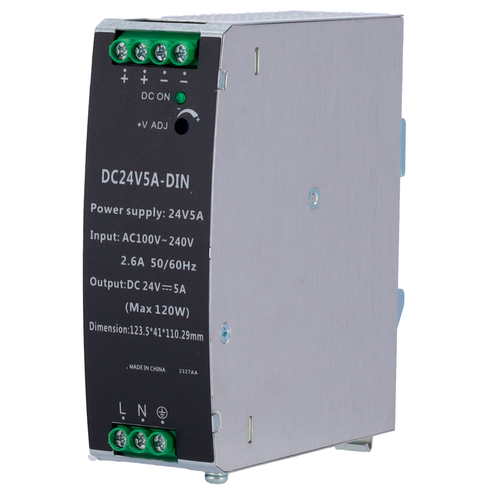 MARCA BLANCA DC24V5A-DIN - Fuente de alimentación industrial - Potencia de salida eficiente de 120W (24V / 5A) - Soporta picos máximos de hasta 180W por 10s - Amplio rango de voltaje de salida de 22.5-28V - Rendimiento térmico extremo de -40°C a 70°C - Fo - imagen 1