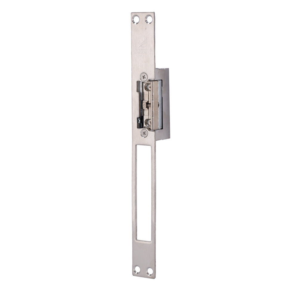 DORCAS DR-54ABDF/MX - Abrepuertas eléctrico inoxidable Dorcas - Instalación con gran corte del marco - Pestillo regulable - NO Fail Secure | Hasta 330 kg - Alimentación AC/DC 8-12V - Memoria, paso libre y hembrilla