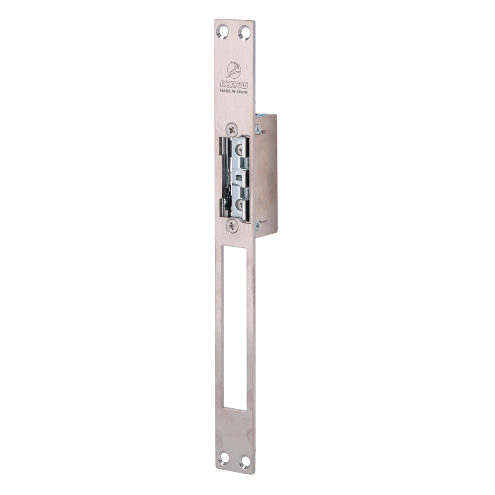 DORCAS DR-99ABDF-TOP/YMX - Abrepuertas eléctrico inoxidable Dorcas - Plug&amp;Play instalación sin corte del marco - Pestillo radial regulable - NO Fail Secure | Hasta 330 kg - Alimentación AC/DC 10-24V - Memoria, paso libre y hembrilla