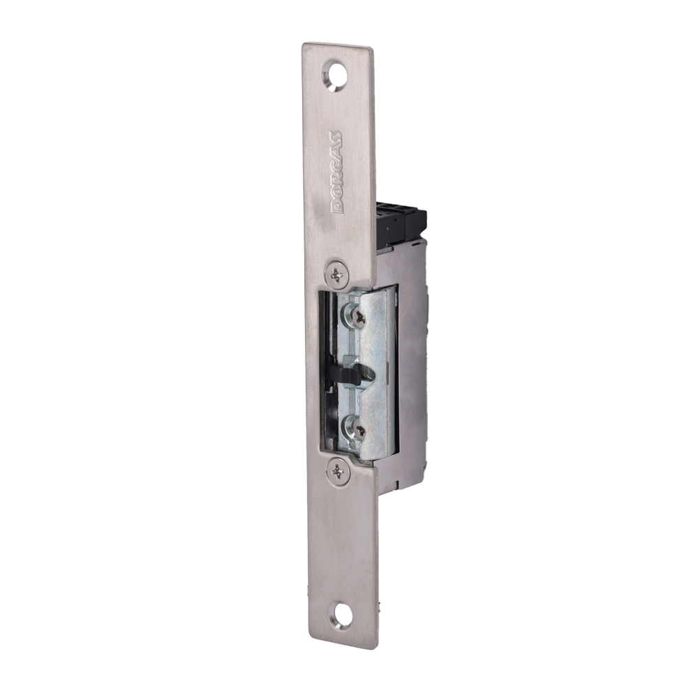 DORCAS DR-99NF-305-512/SX22 - Abrepuertas eléctrico inoxidable Dorcas - Instalación con corte del marco - Pestillo radial regulable - NC Fail Safe Invertido | Hasta 330 kg - Alimentación DC 12V - Sensor de puerta