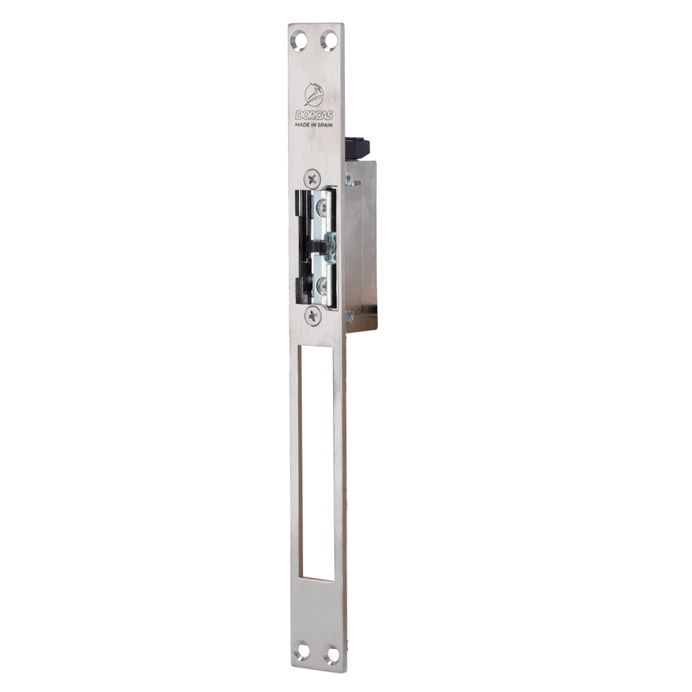 DORCAS DR-99NF-305-TOP/YMX - Abrepuertas eléctrico inoxidable Dorcas - Plug&amp;Play instalación sin corte del marco - Pestillo radial regulable - NO Fail Secure | Hasta 330 kg - Alimentación DC 12V - Sensor de puerta