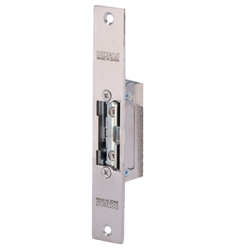 DORCAS DR-99NF-512-TOP/YSX - Abrepuertas eléctrico inoxidable Dorcas - Plug&amp;Play instalación sin corte del marco - Pestillo radial regulable - NC Fail Safe/Invertido | Hasta 330 kg - Alimentación DC 12V