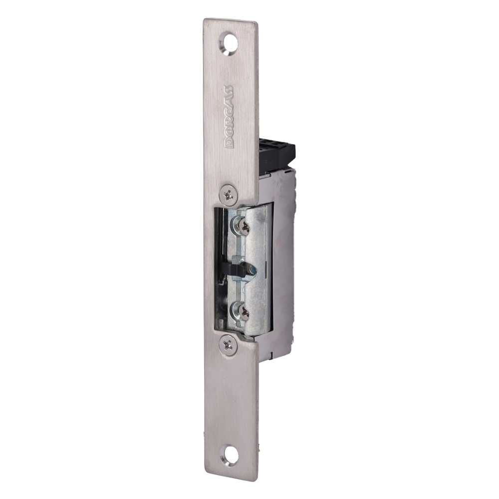 DORCAS DR-99NF-512/SX22 - Abrepuertas eléctrico inoxidable Dorcas - Instalación con corte del marco - Pestillo radial regulable - NC Fail Safe Invertido | Hasta 330 kg - Alimentación DC 12V