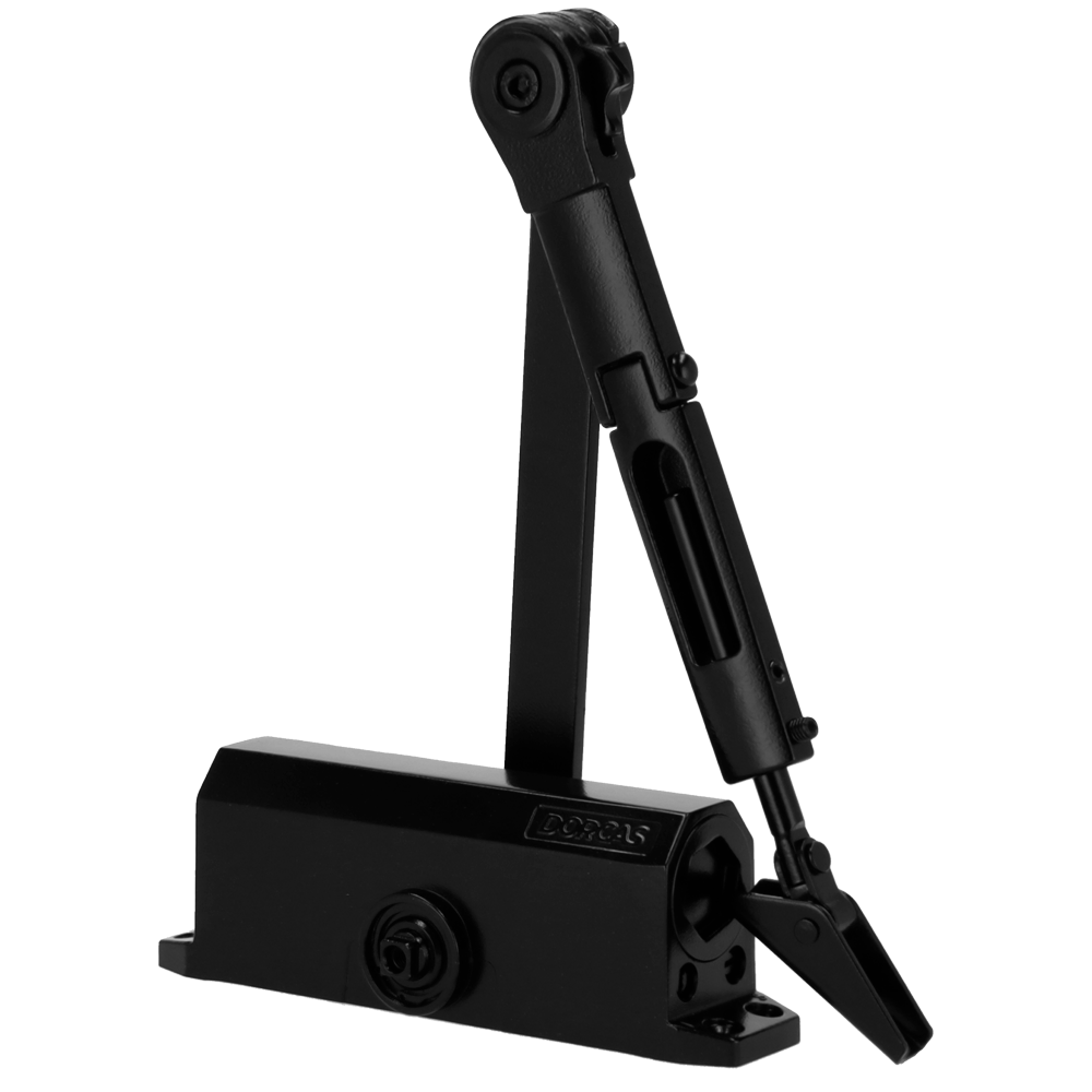 DORCAS DR-DC1-H-BLACK - Cierrapuertas de brazo articulado - Instalación de superficie y reversible - Apertura con fuerza reducida - Puertas entre 25~85 kg y 850~1100 mm - Velocidad ajustable - Apto para todo tipo de puertas - imagen 1