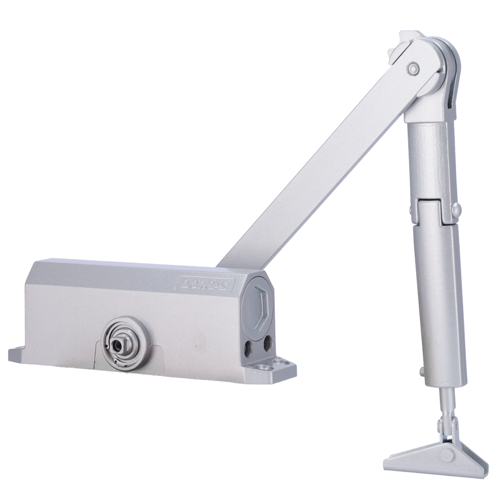 DORCAS DR-DC1-H-SILVER - Cierrapuertas de brazo articulado - Instalación de superficie y reversible - Apertura con fuerza reducida - Puertas entre 25~85 kg y 850~1100 mm - Velocidad ajustable - Apto para todo tipo de puertas - imagen 1